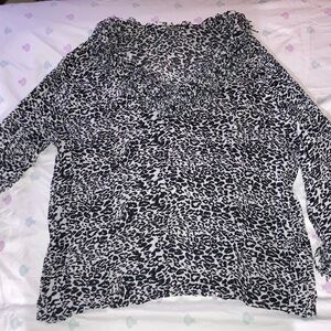 Agora Black and White Leopard Print Blouse